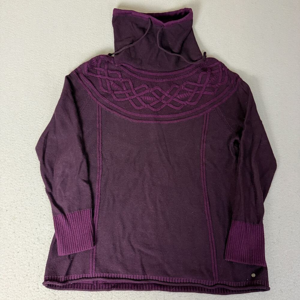 Eddie Bauer Women's L Purple Cowl Neck Sweater Cotton Nylon Embroidered Knit